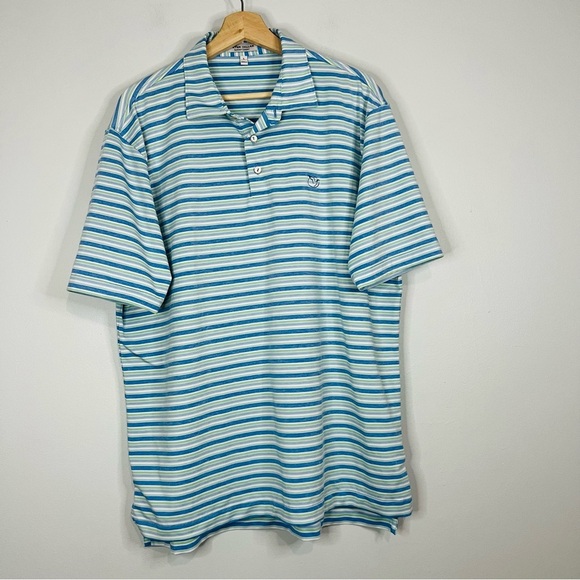 Peter Millar Crown Blue Striped Summer Comfort Polo L - Picture 1 of 7
